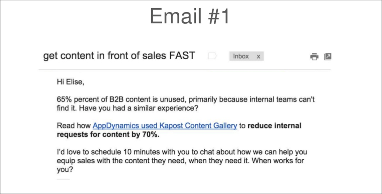 Email drip campaign examples: prospecting email 1 