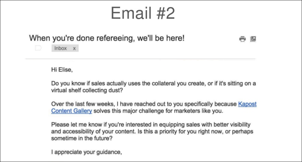 Email drip campaign examples: prospecting email 2