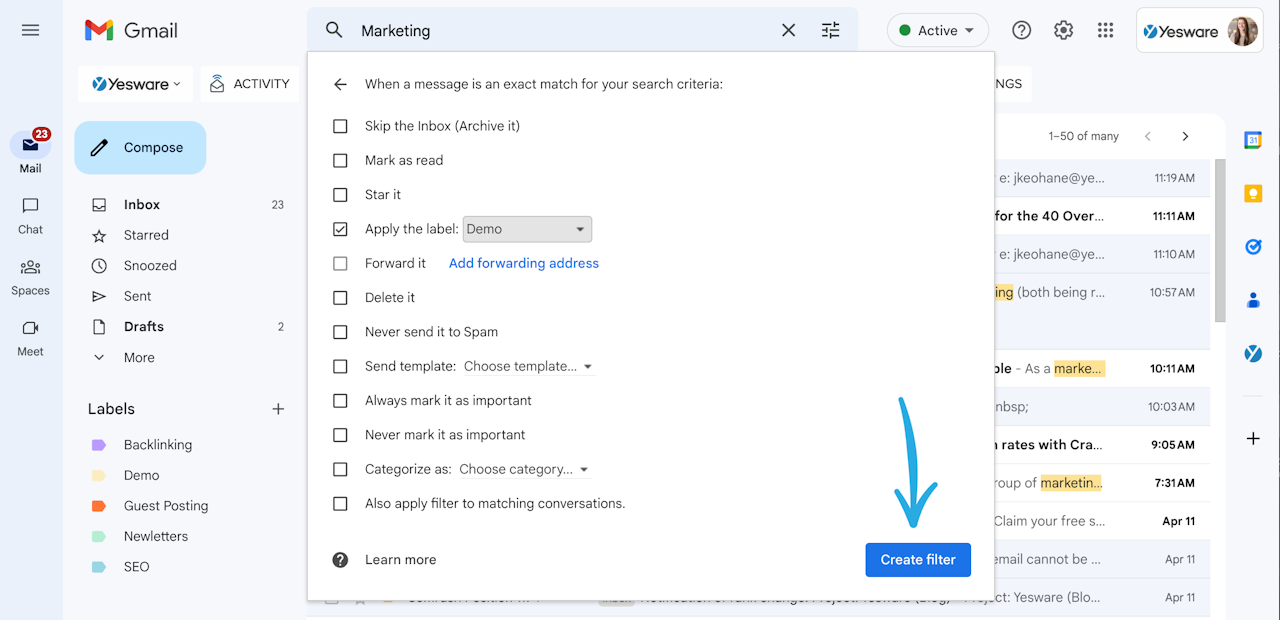 How to automatically label an email based on search criteria: Step 5