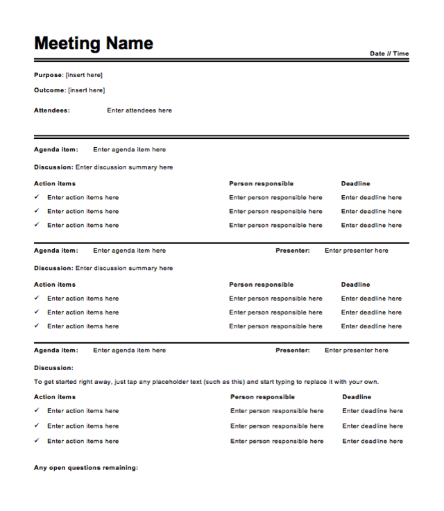 meeting minutes template word doc