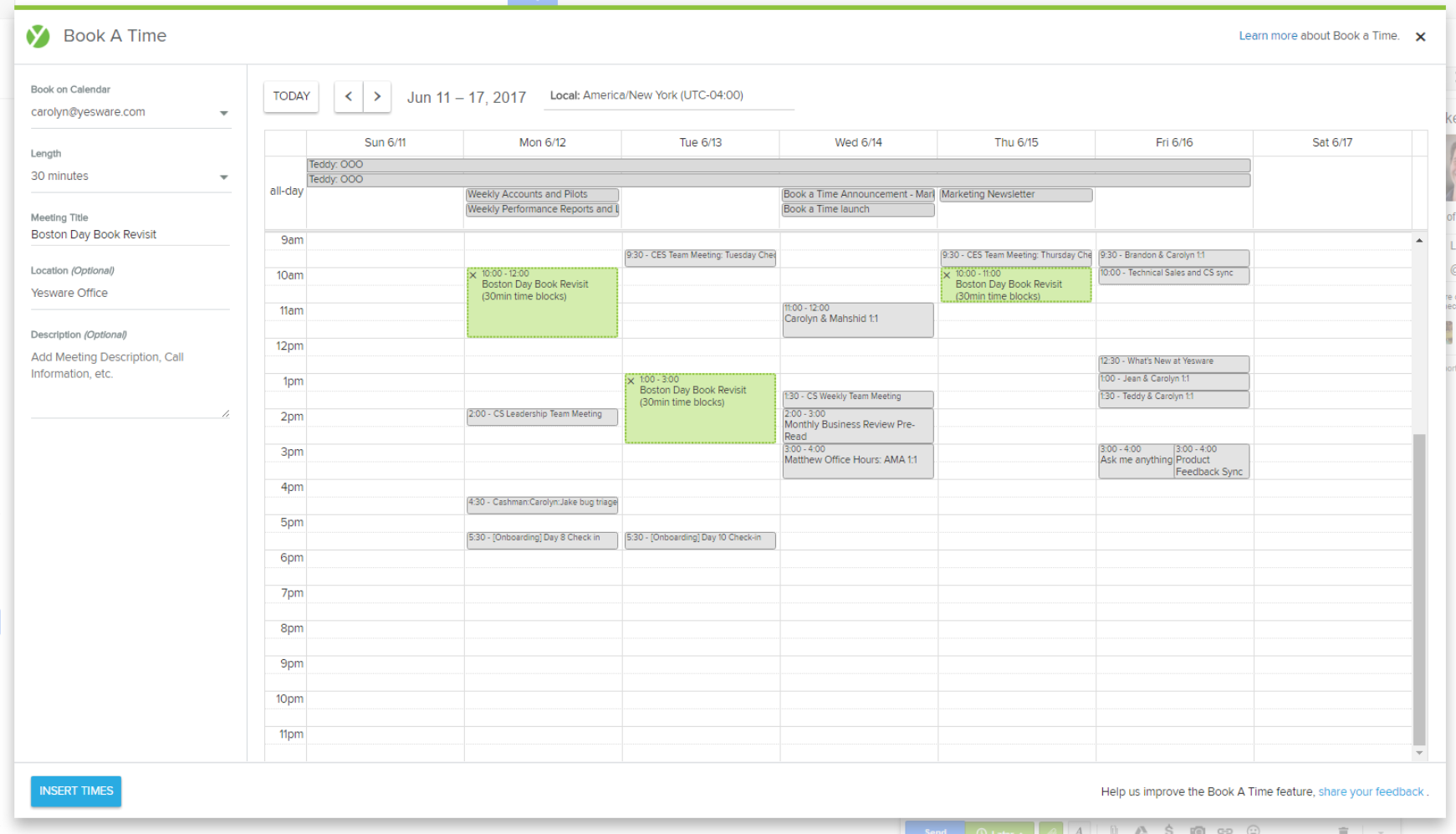 what is yeswares book a time feature yesware help center time schedule calendar