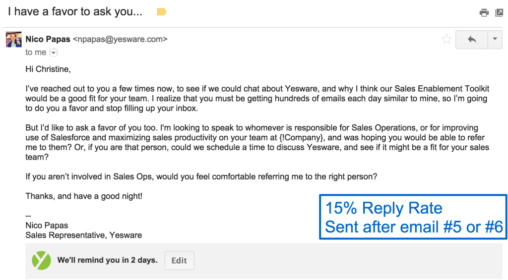 4 Sales Follow Up Email Samples With Templates Ready To Go Yesware Blog