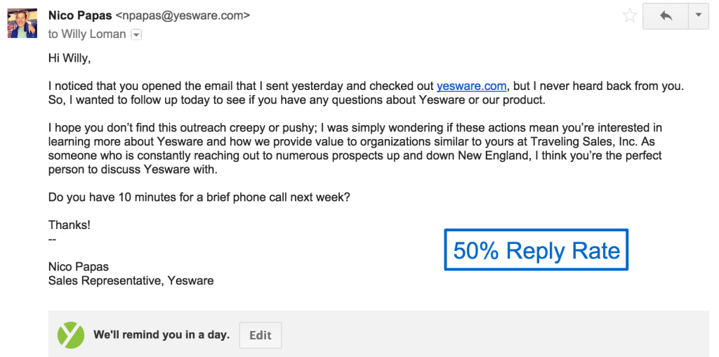 4 Sales Follow Up Email Samples With Templates Ready To Go Yesware Blog