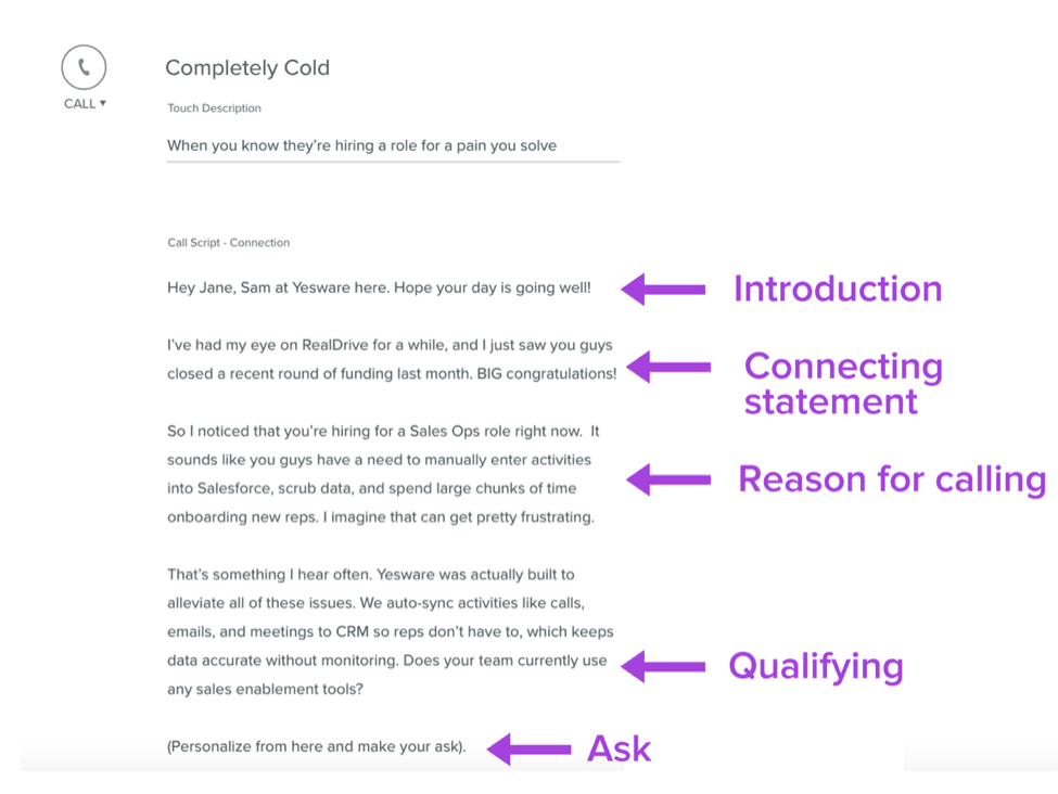 completely cold sales call script