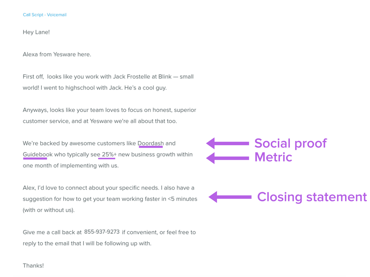 sales call script what to say when you leave a voicemail