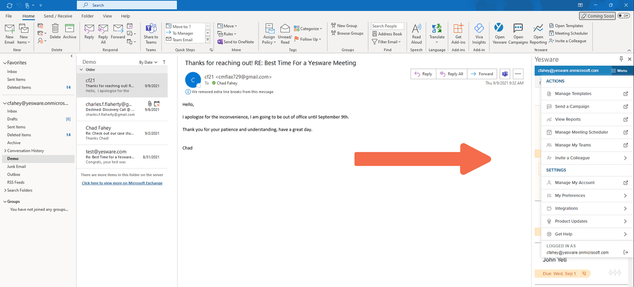 Delay sending email: Yesware Outlook inbox