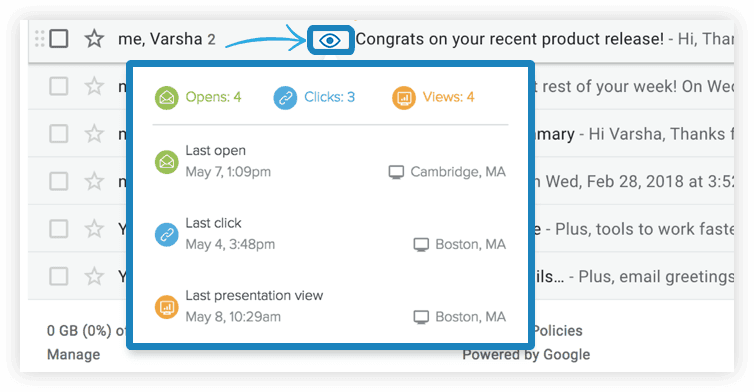 sales mindset: tracking icon in Gmail