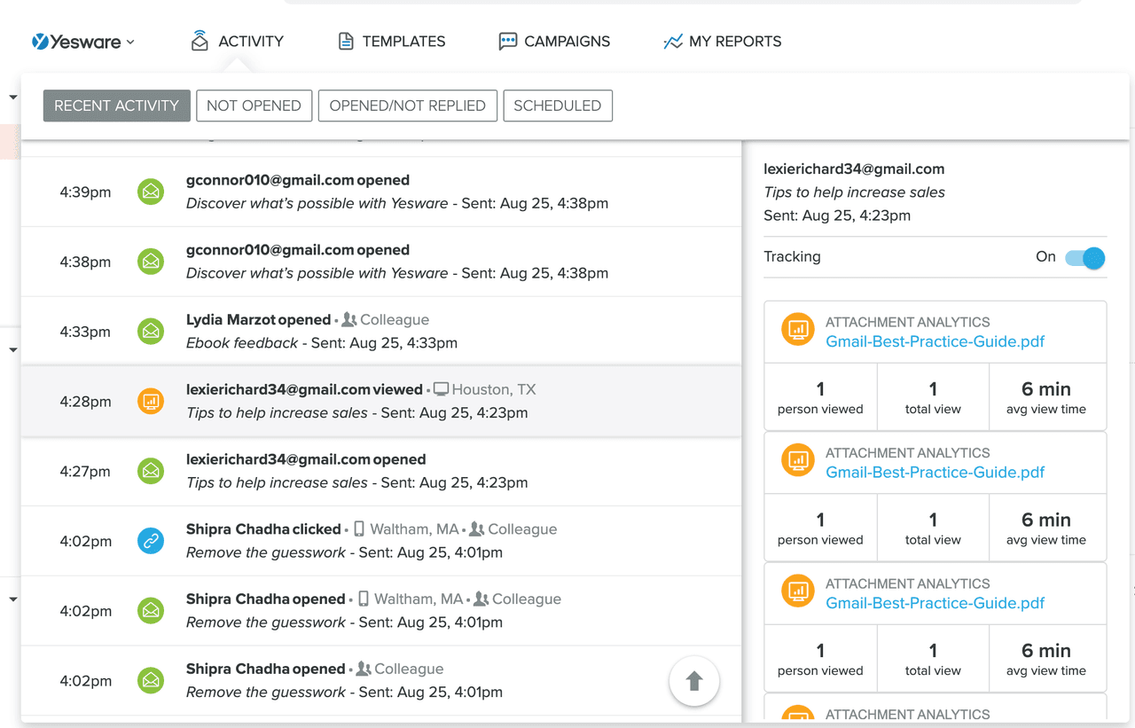 pre-call planning: tracking in gmail inbox