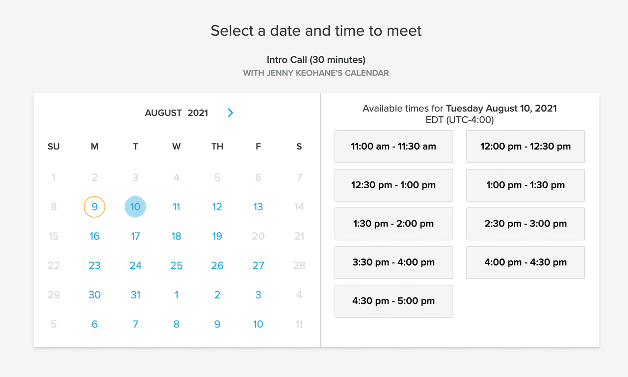aida model: Yesware meeting scheduler