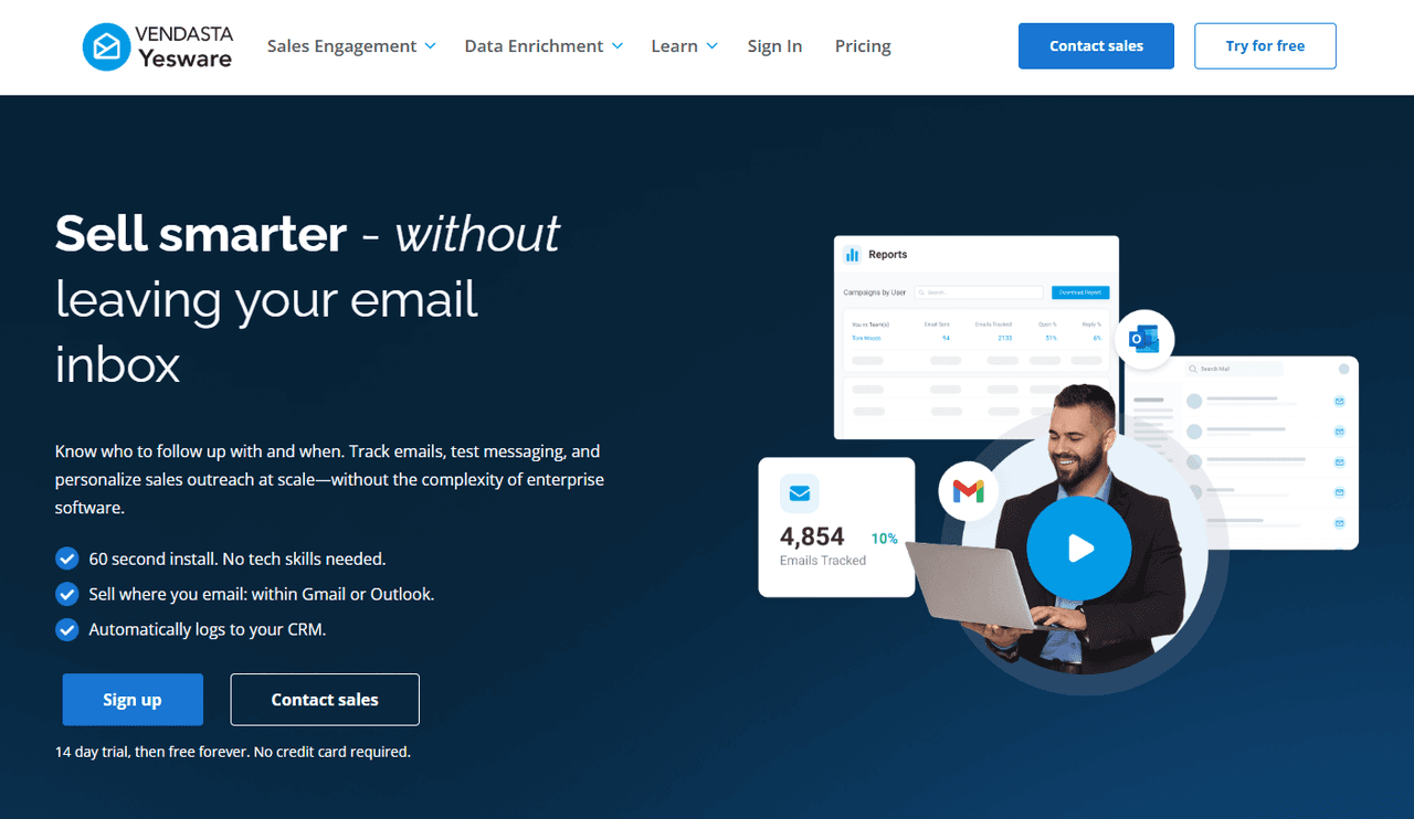 Yesware platform demonstrating email tracking, outreach analytics, and CRM-connected workflows for smarter sales engagement.