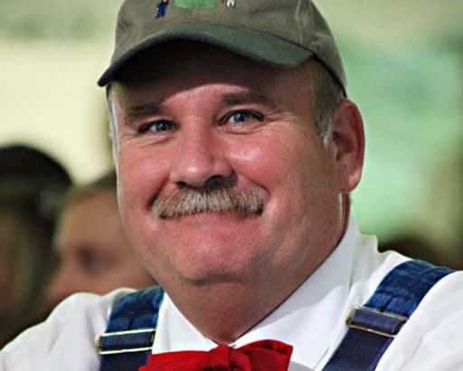 Farmer Lee in his trademarked outfit