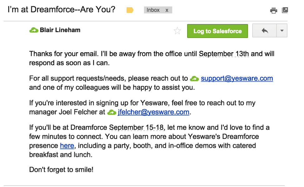 out of office business trip reply