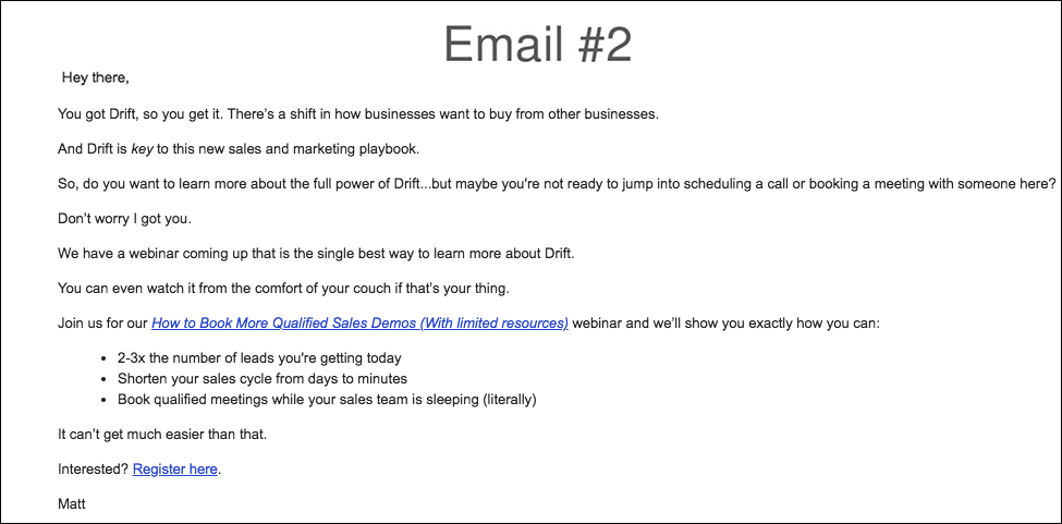 Drip Campaign Examples: Drift onboarding email 2