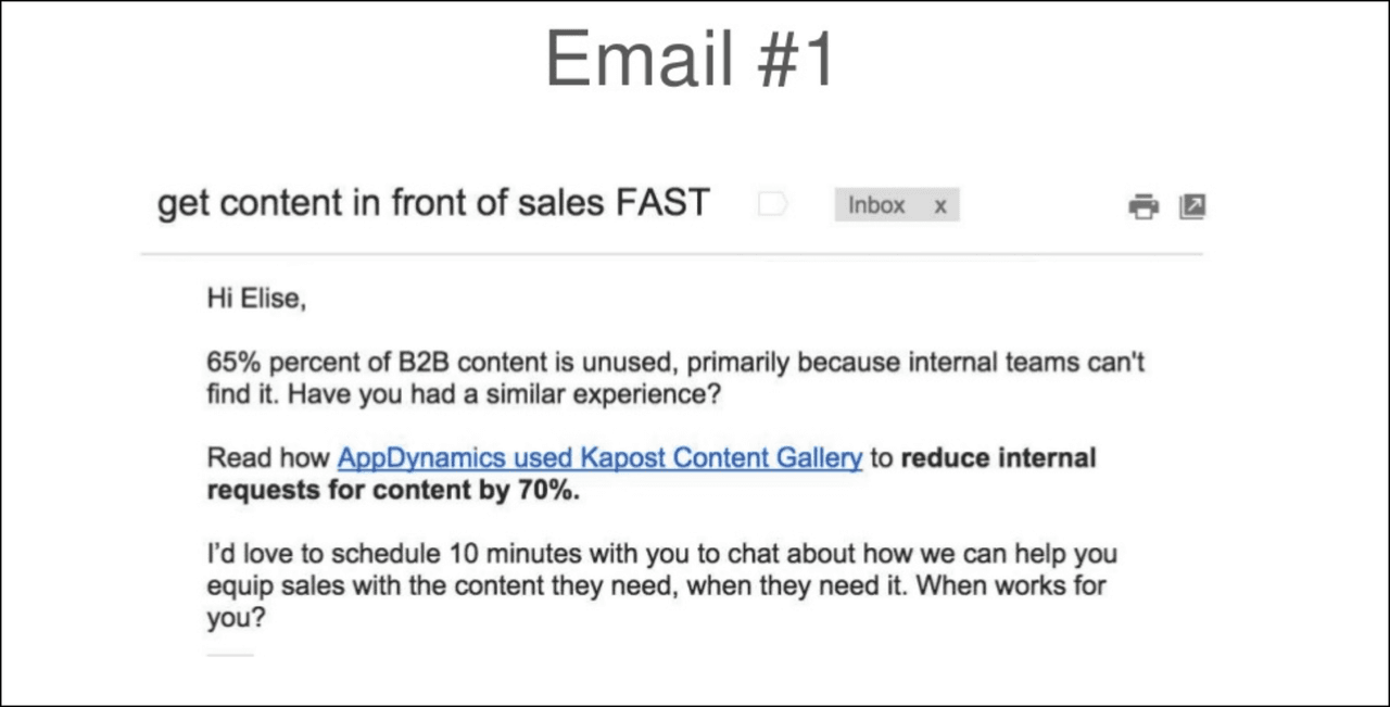 Email drip campaign examples: prospecting email 1 