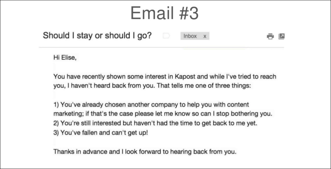 Email drip campaign examples: prospecting email 3