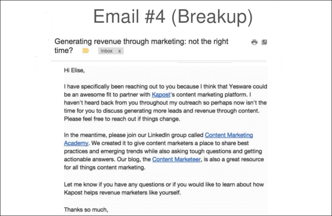 Email drip campaign examples: prospecting email 4