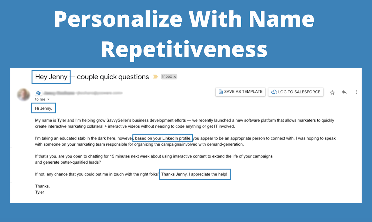 personalized emails: personalize with name repetitiveness