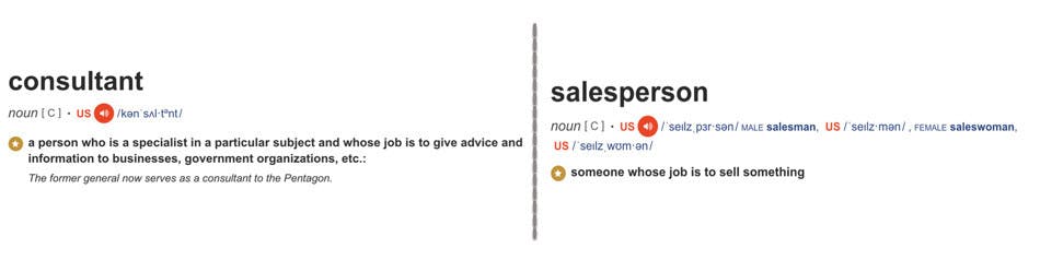 sales pitch: consultant vs salesperson