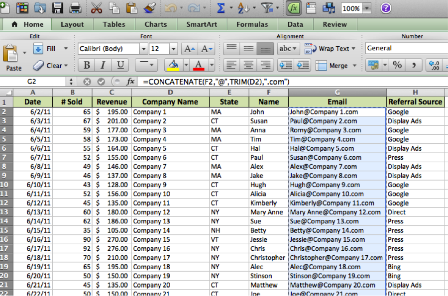 Excel sample spreadsheet