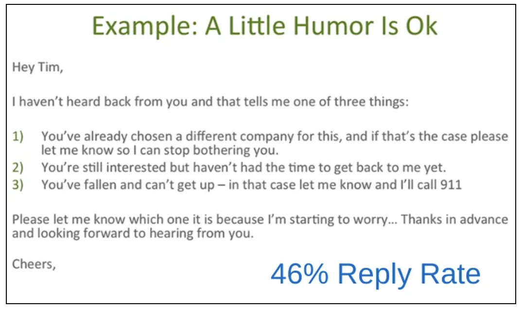 follow-up email: a little humor is ok