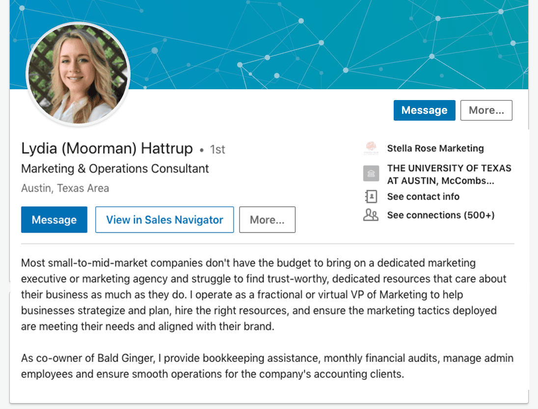 Linkedin summary example: Lydia Hattrup