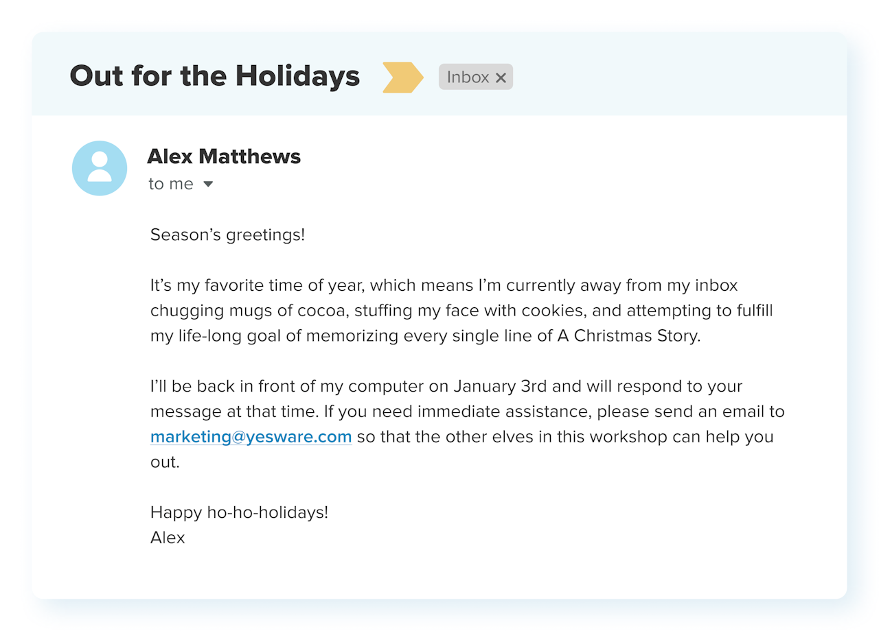 Holiday out of office message example