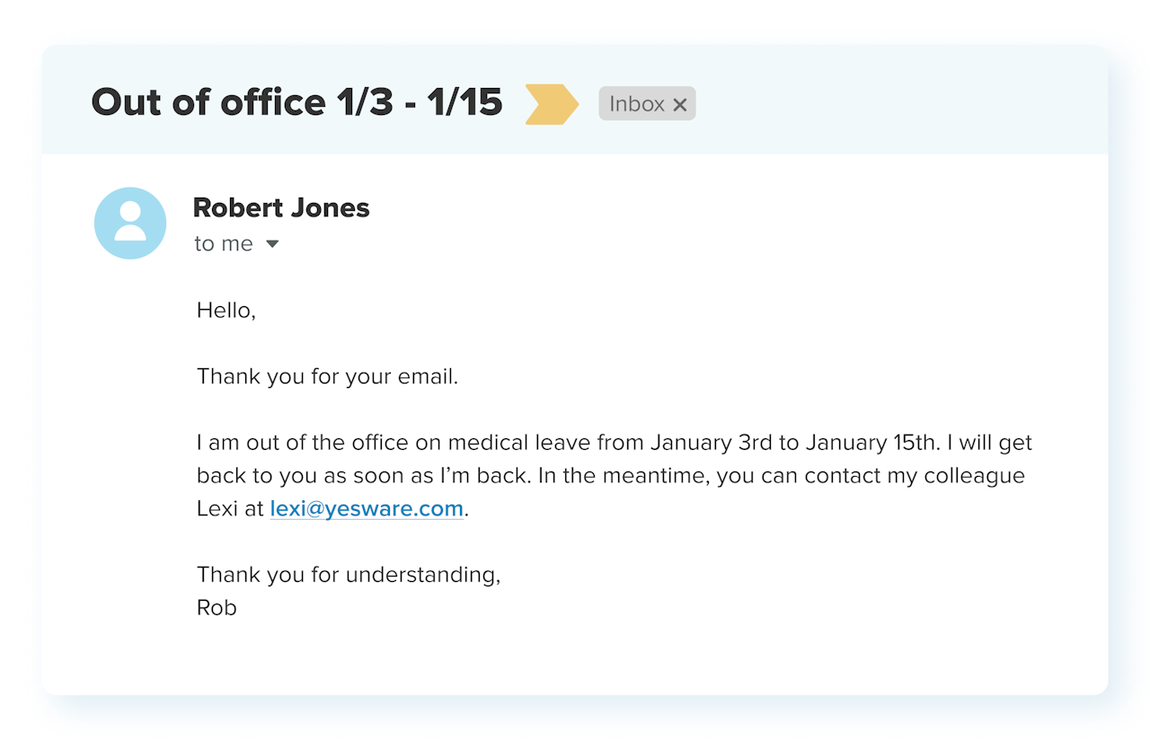Medical Leave out of office message example