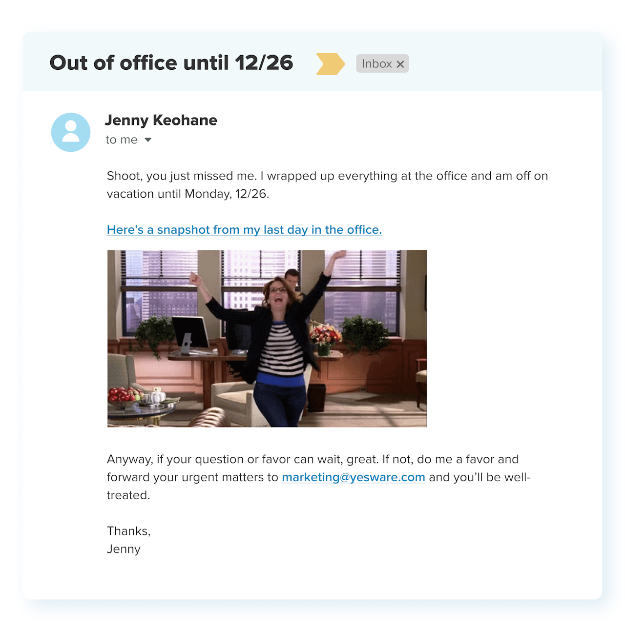 out of office example with gif