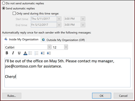 Instructions on Setting up Out-Of-Office Message in Outlook