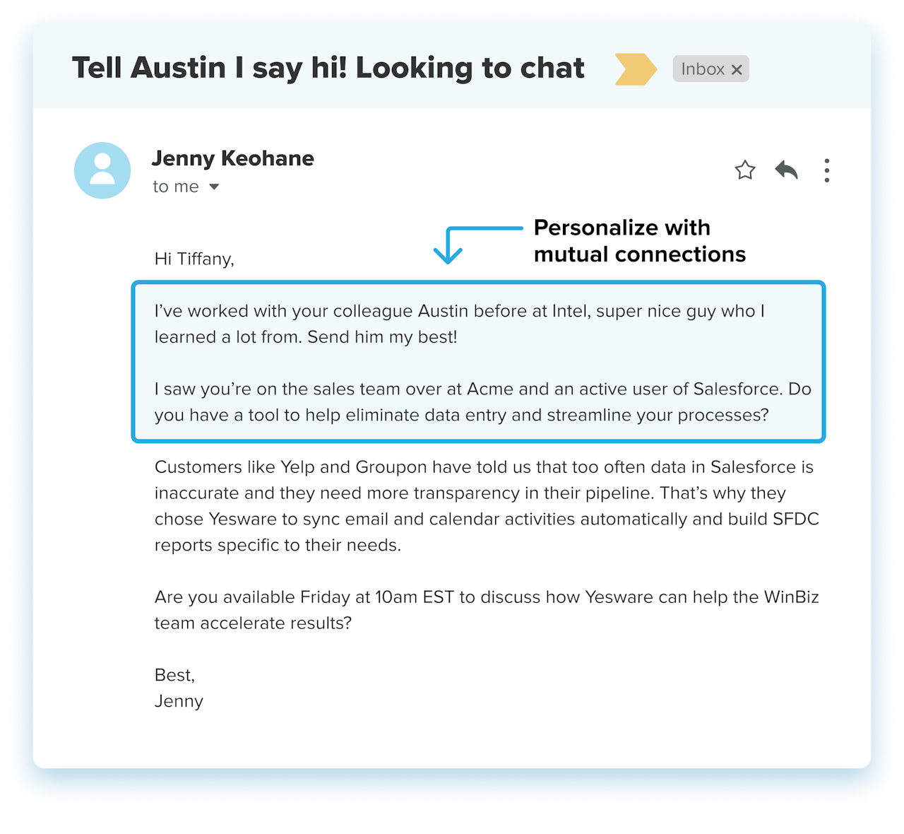 personalized email example: mutual connections