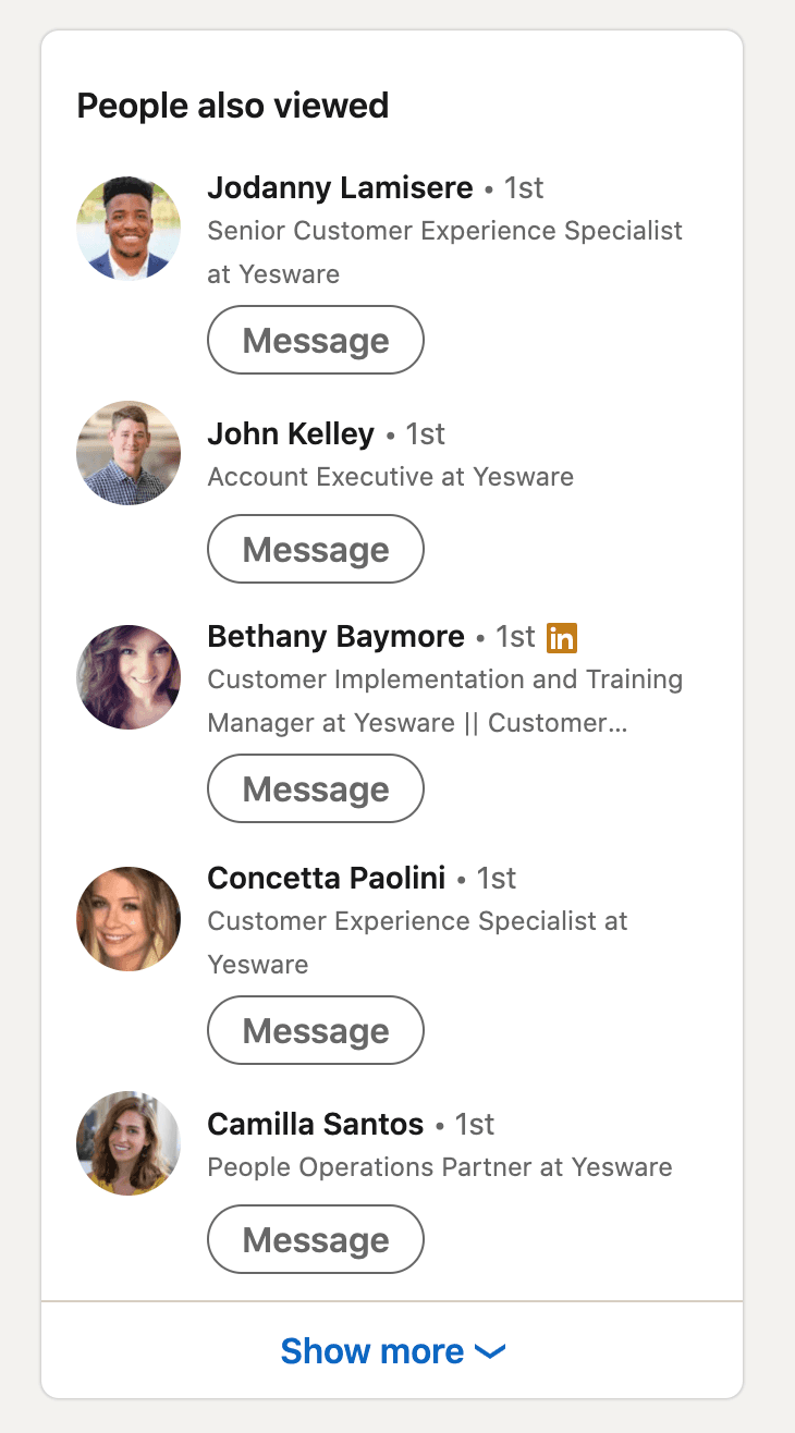 "People Also Viewed" sidebar on LinkedIn