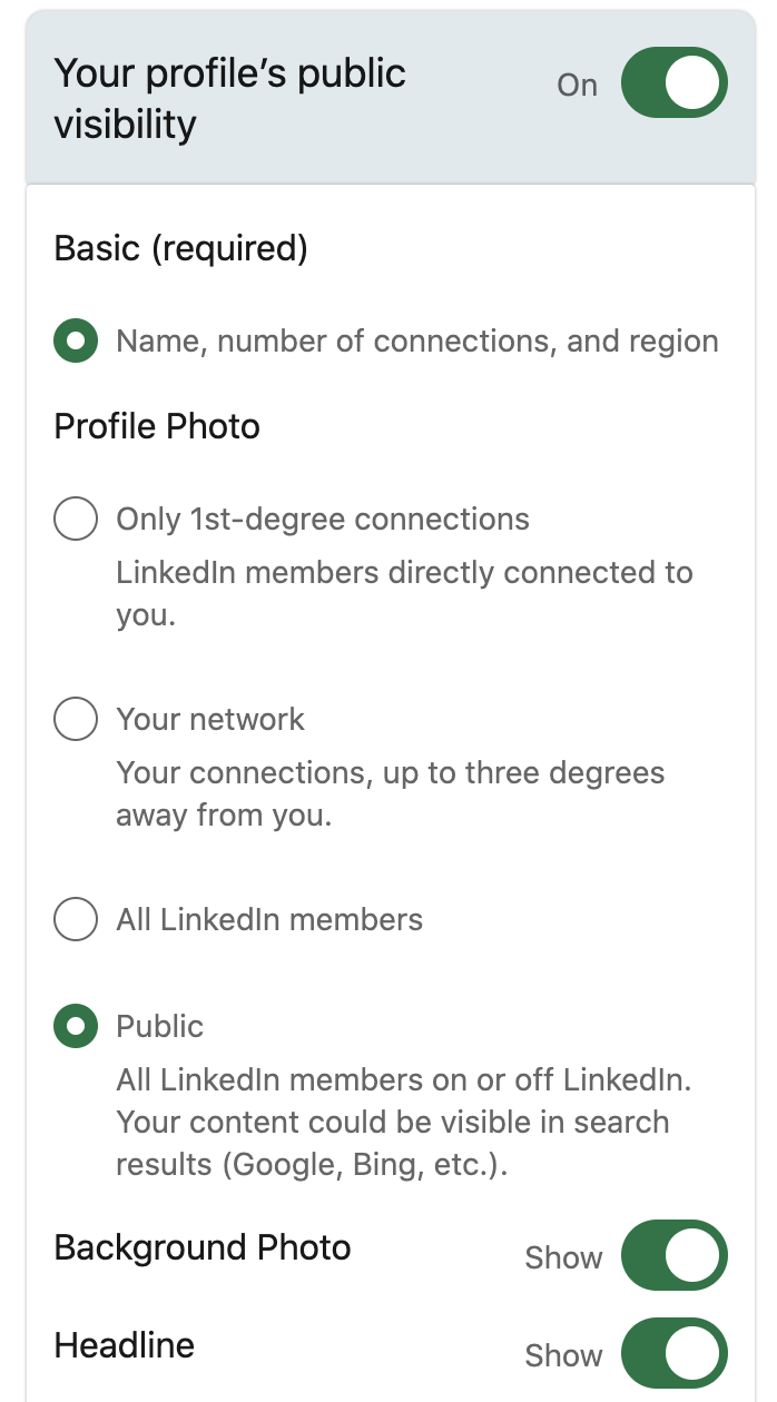 profile's public visibility for LinkedIn prospecting