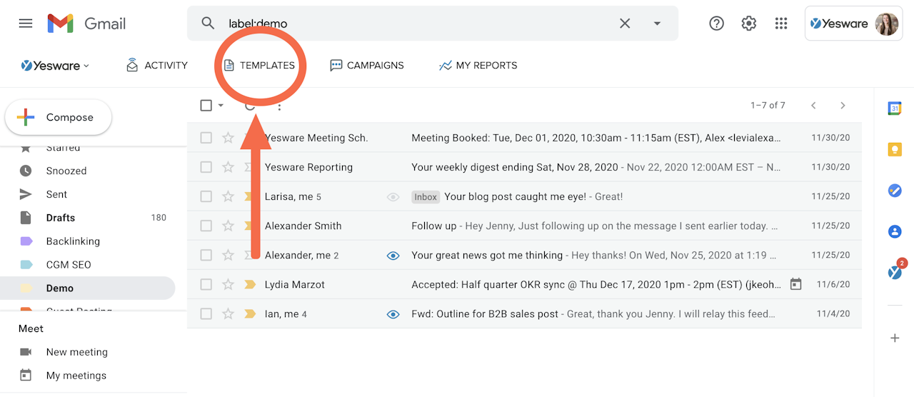 how to create templates in gmail using Yesware