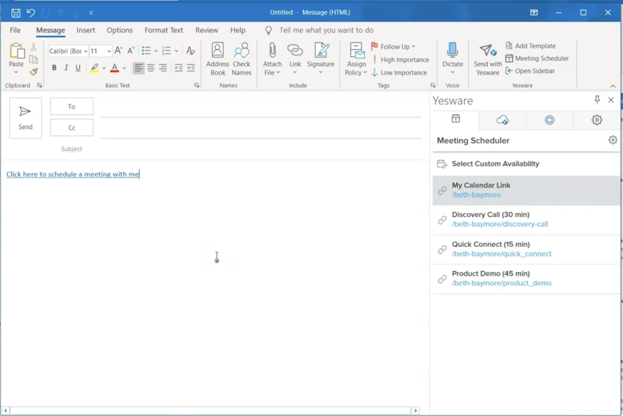 how to send a calendar invite in outlook: Yesware meeting scheduler
