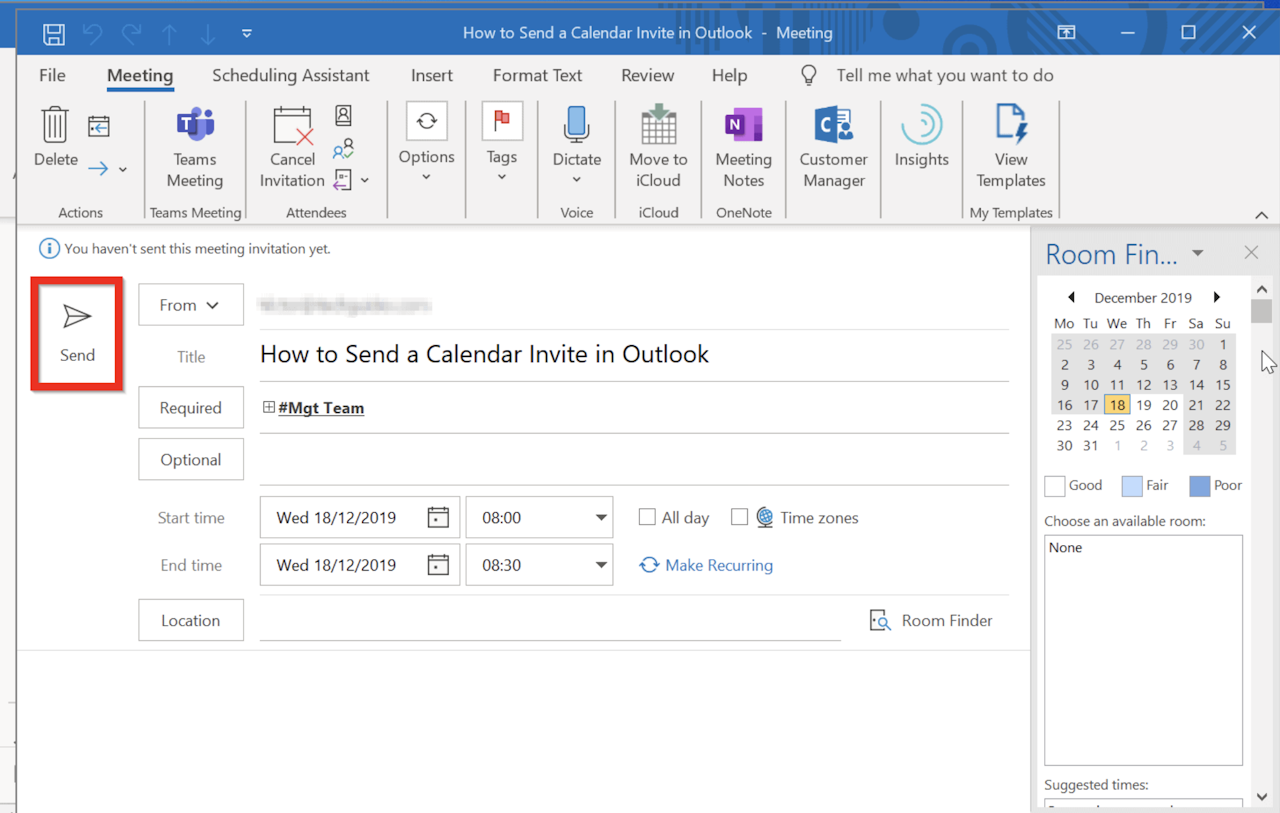 how to send a calendar invite in outlook: step 8