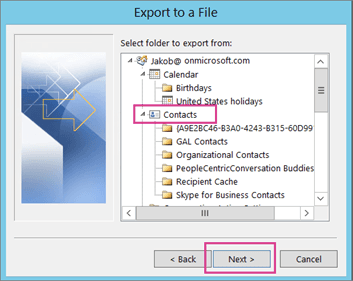 how to export outlook contacts