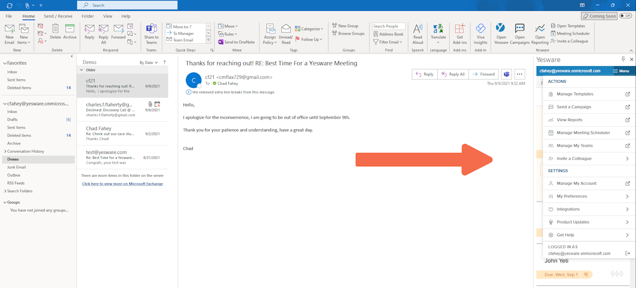 Delay sending email: Yesware Outlook inbox