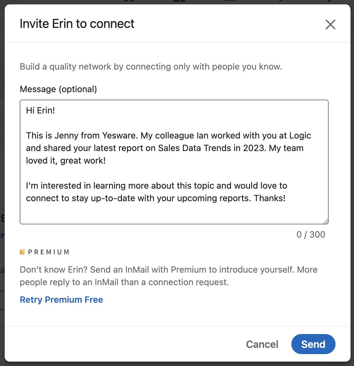 LinkedIn connection request message