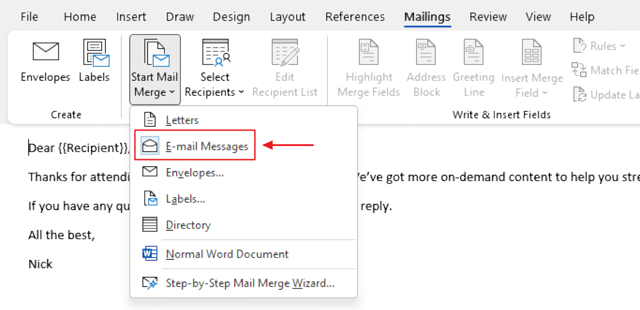 How to send a mail merge with Outlook 2