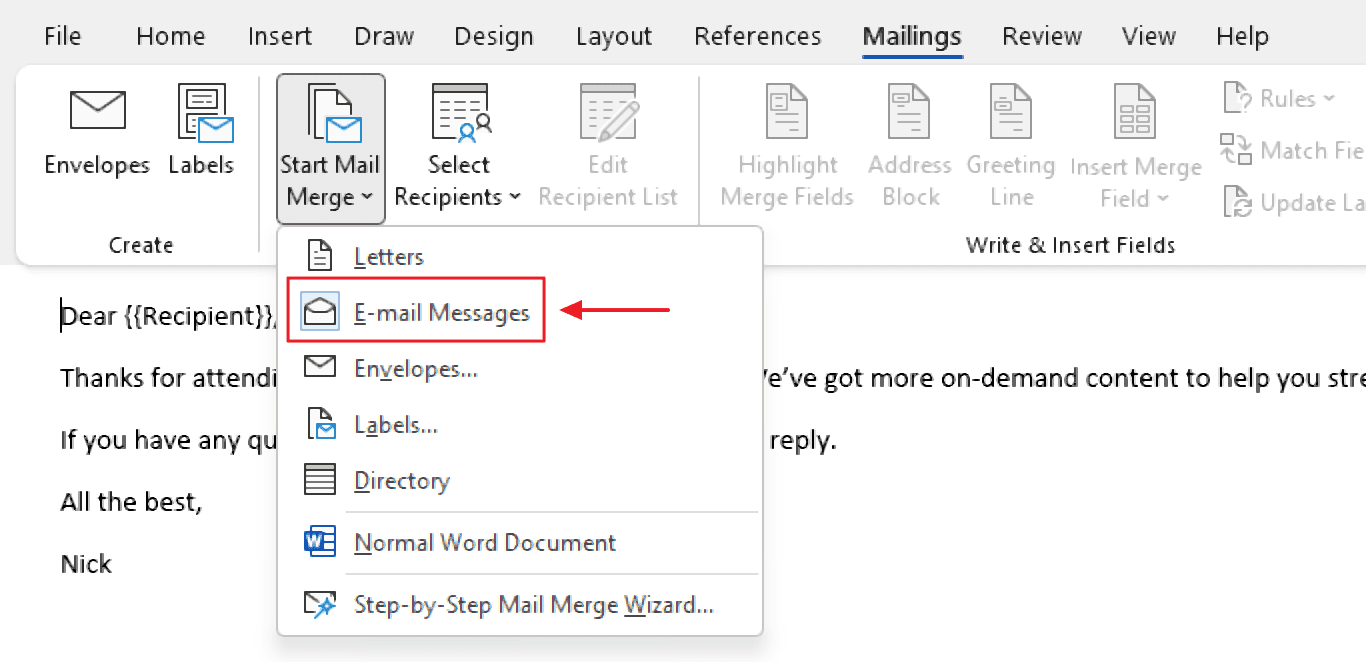 How to send a mail merge with Outlook 2