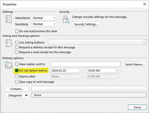 how to automate emails in outlook: choose day and time