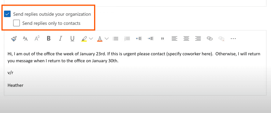 how to automate emails in outlook: send emails outside org