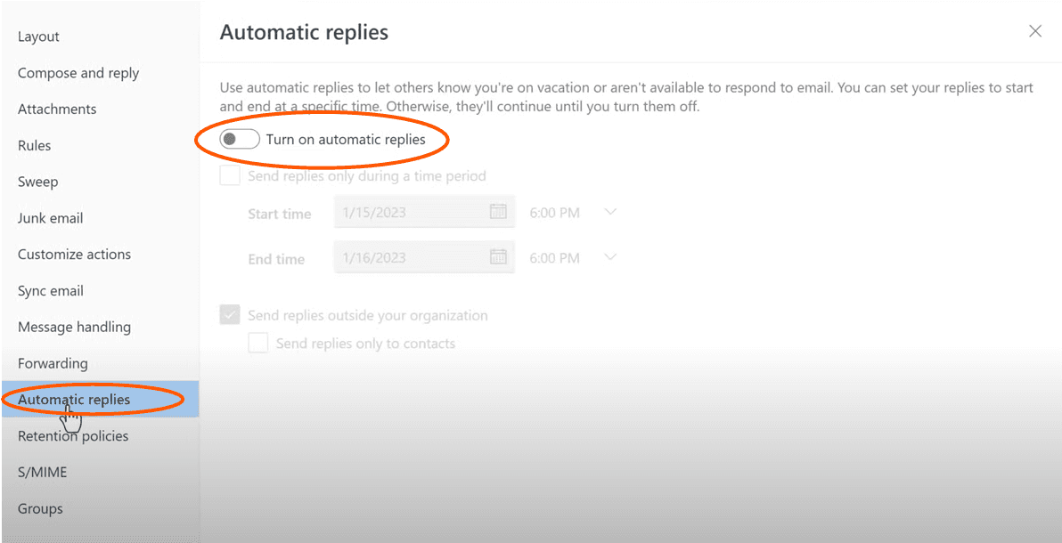 how to automate emails in outlook: turn on automatic replies