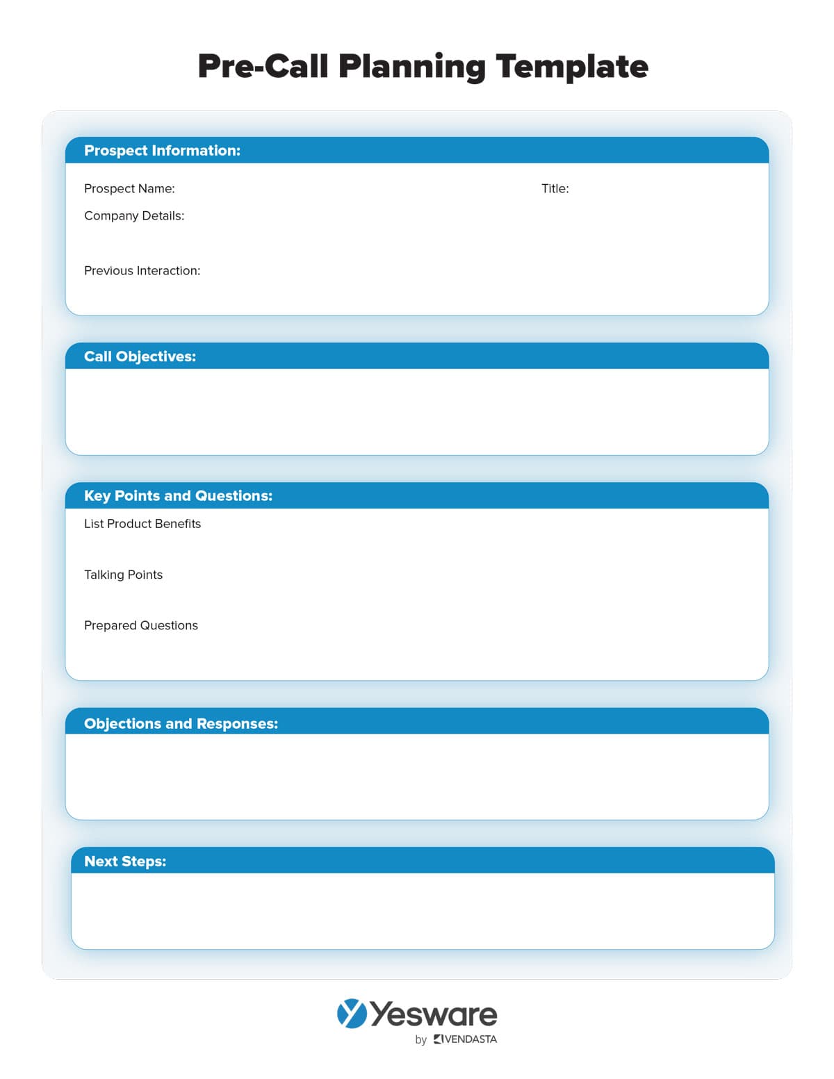 startup sales: precall template