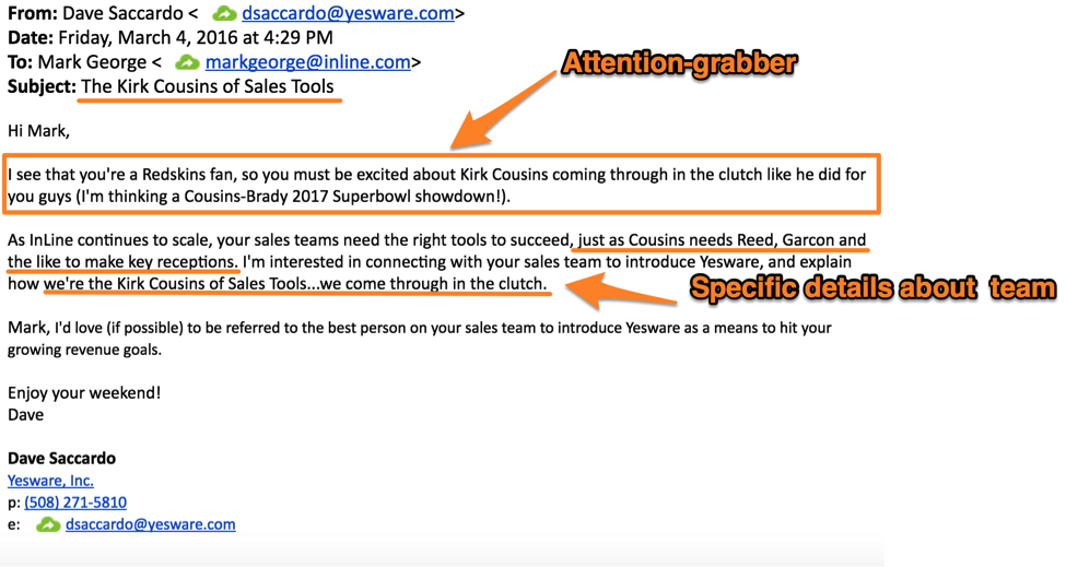 cold email template for prospects who love sports