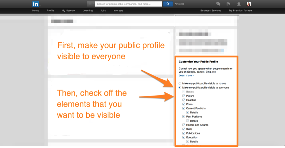 how to make your linkedin profile public step 2