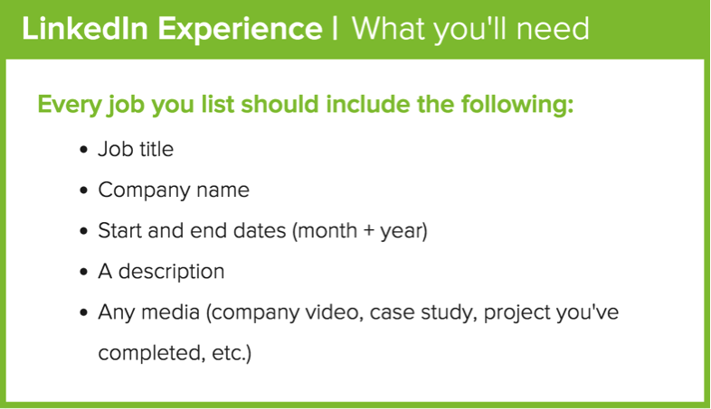 linkedin profile experience section what to include